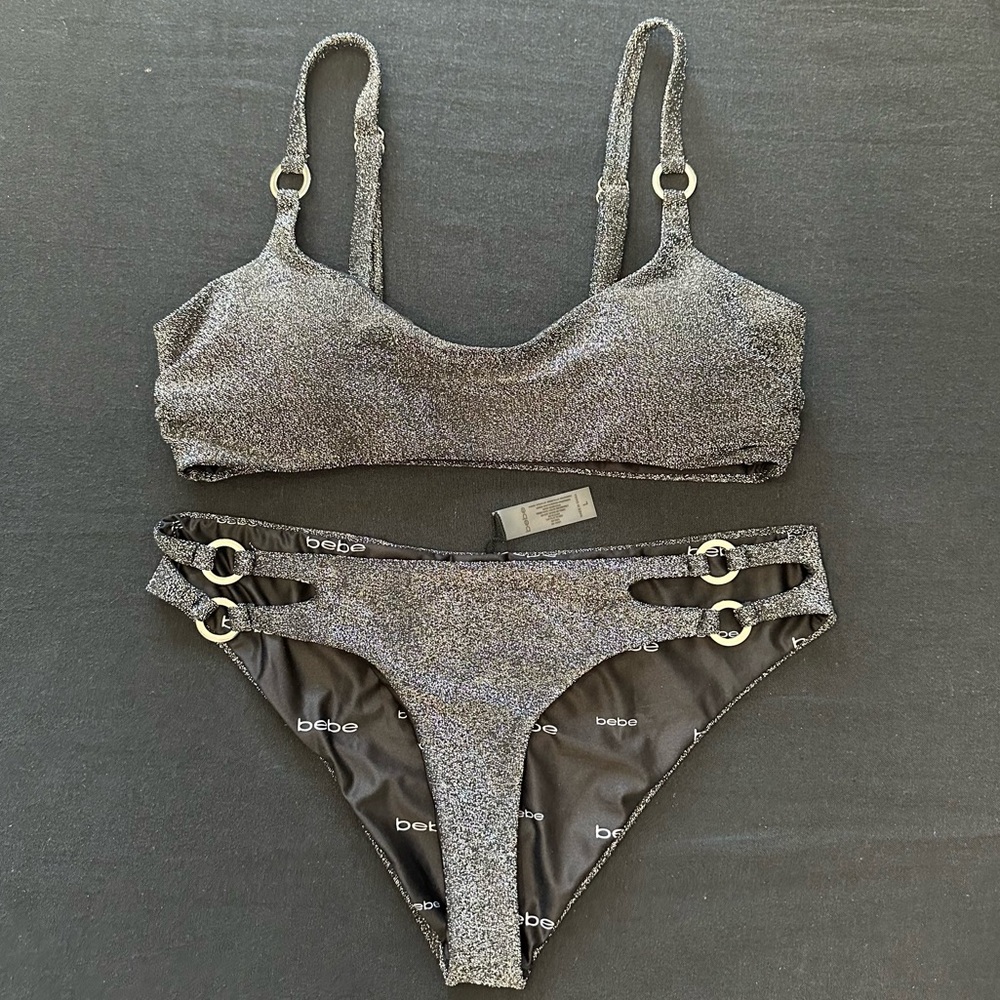 bebe Metallic Silver Bikini